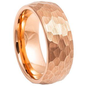 New 8mm Rose Gold plated Hammered Domed Tungsten Wedding Band Ring